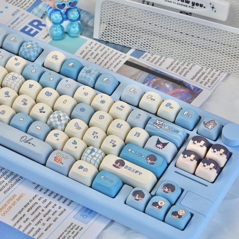 Blue Artisan Chibi Style Anime Keycap Set