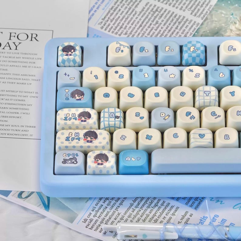 Blue Artisan Chibi Style Anime Keycap Set