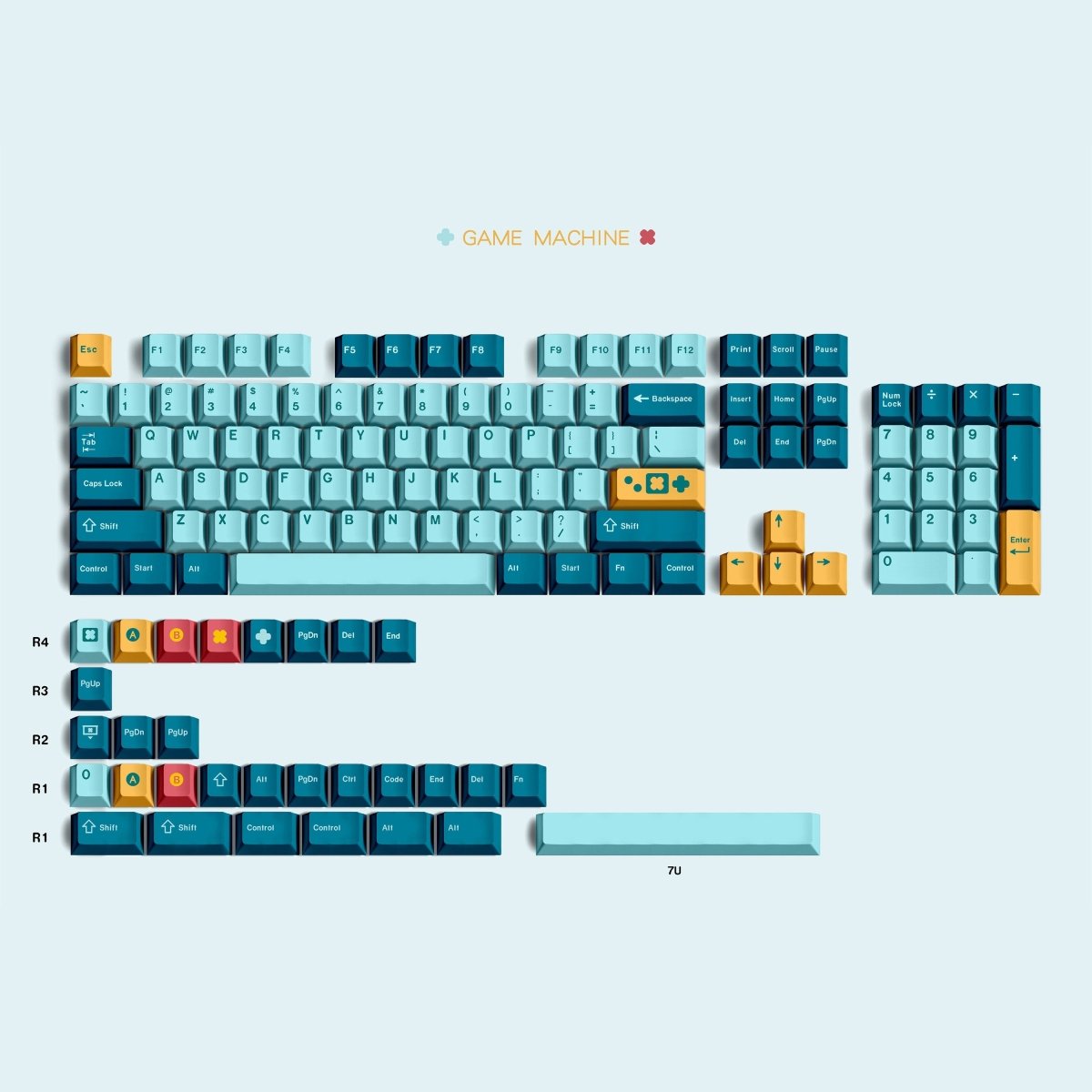 Blue Retro Console Gaming Keycap Set