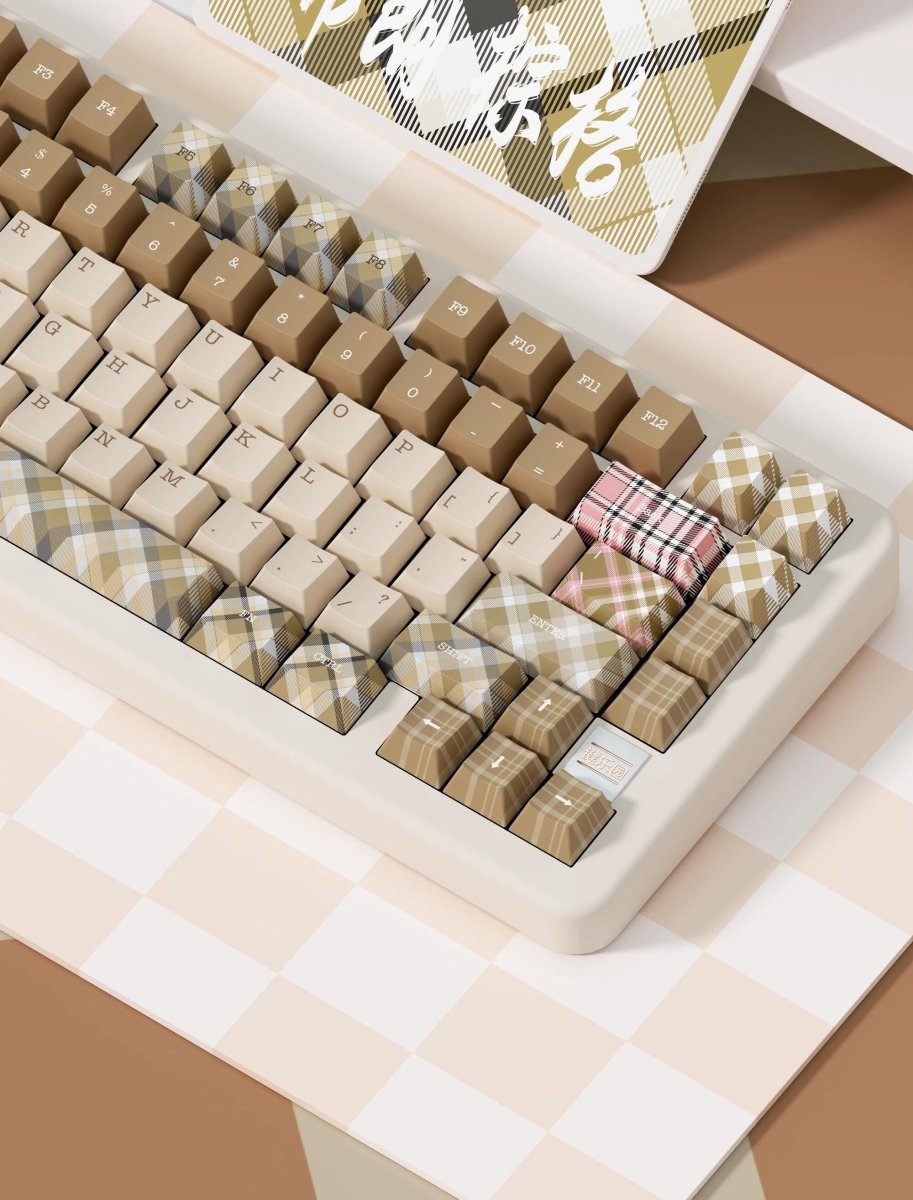 British Style Brown Retro Plaid Keycap Set