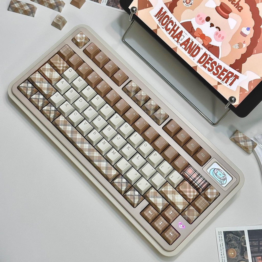 British Style Brown Retro Plaid Keycap Set