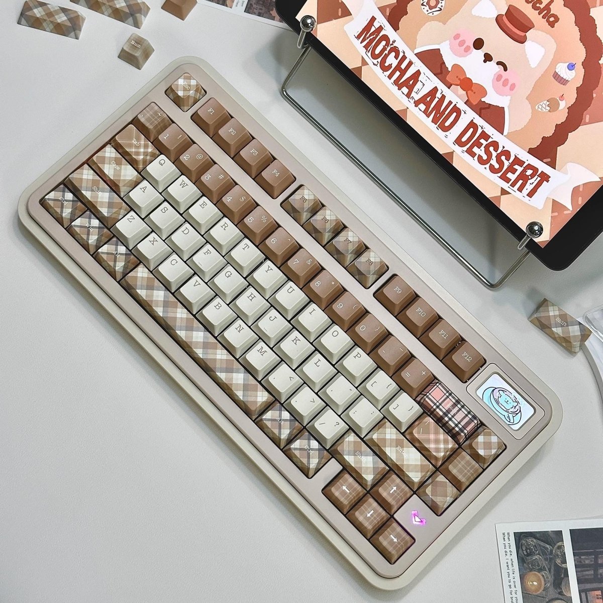 British Style Brown Retro Plaid Keycap Set