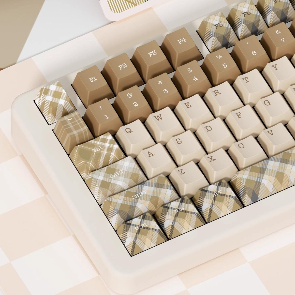 British Style Brown Retro Plaid Keycap Set
