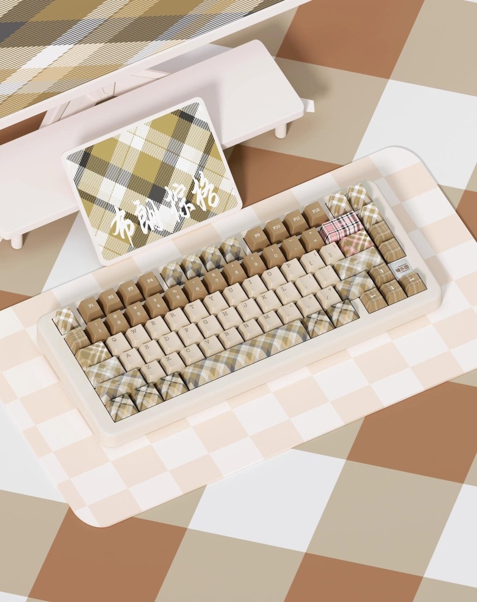 British Style Brown Retro Plaid Keycap Set