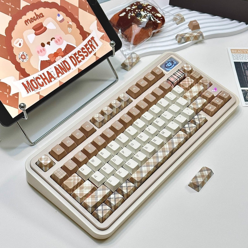 British Style Brown Retro Plaid Keycap Set