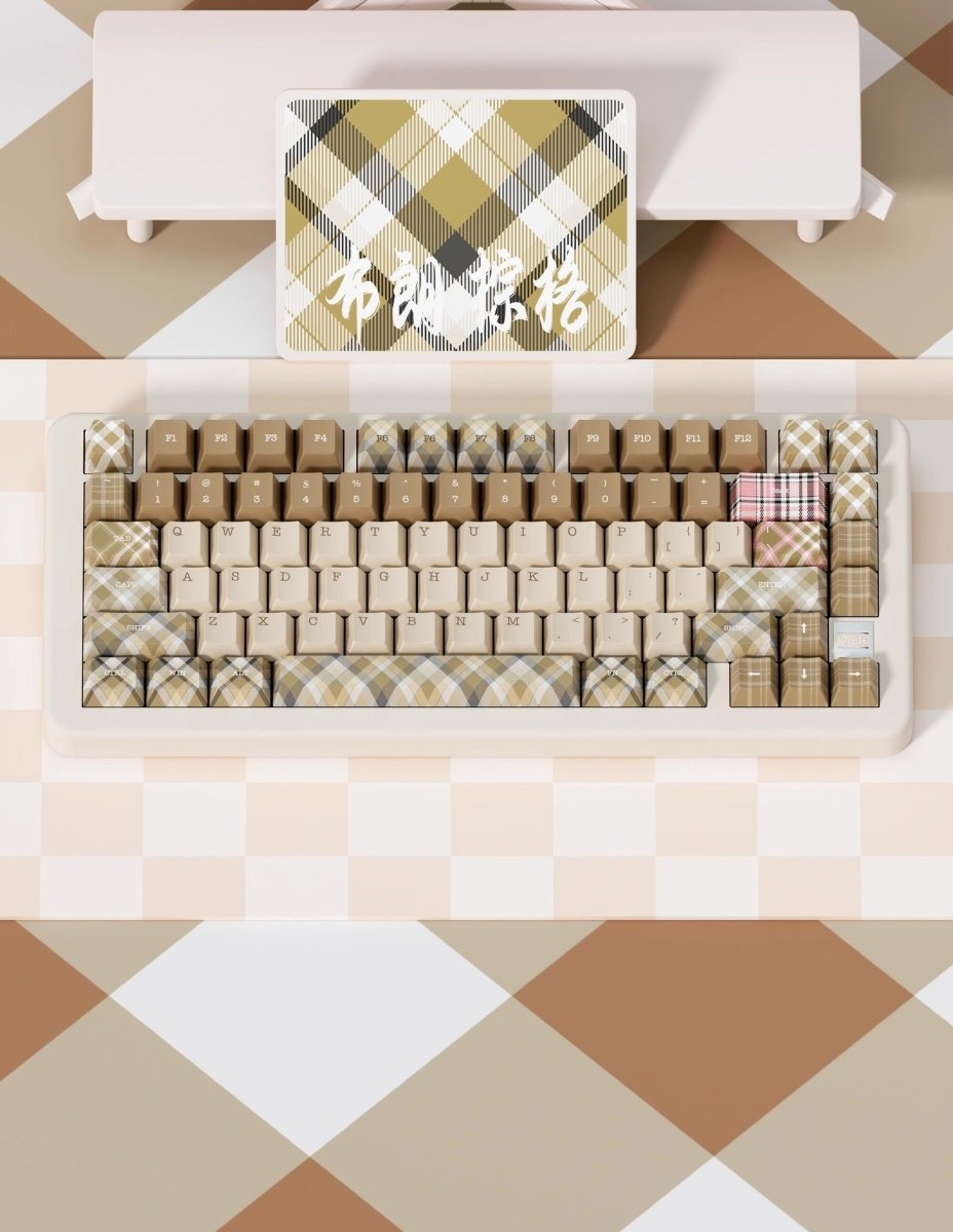 British Style Brown Retro Plaid Keycap Set