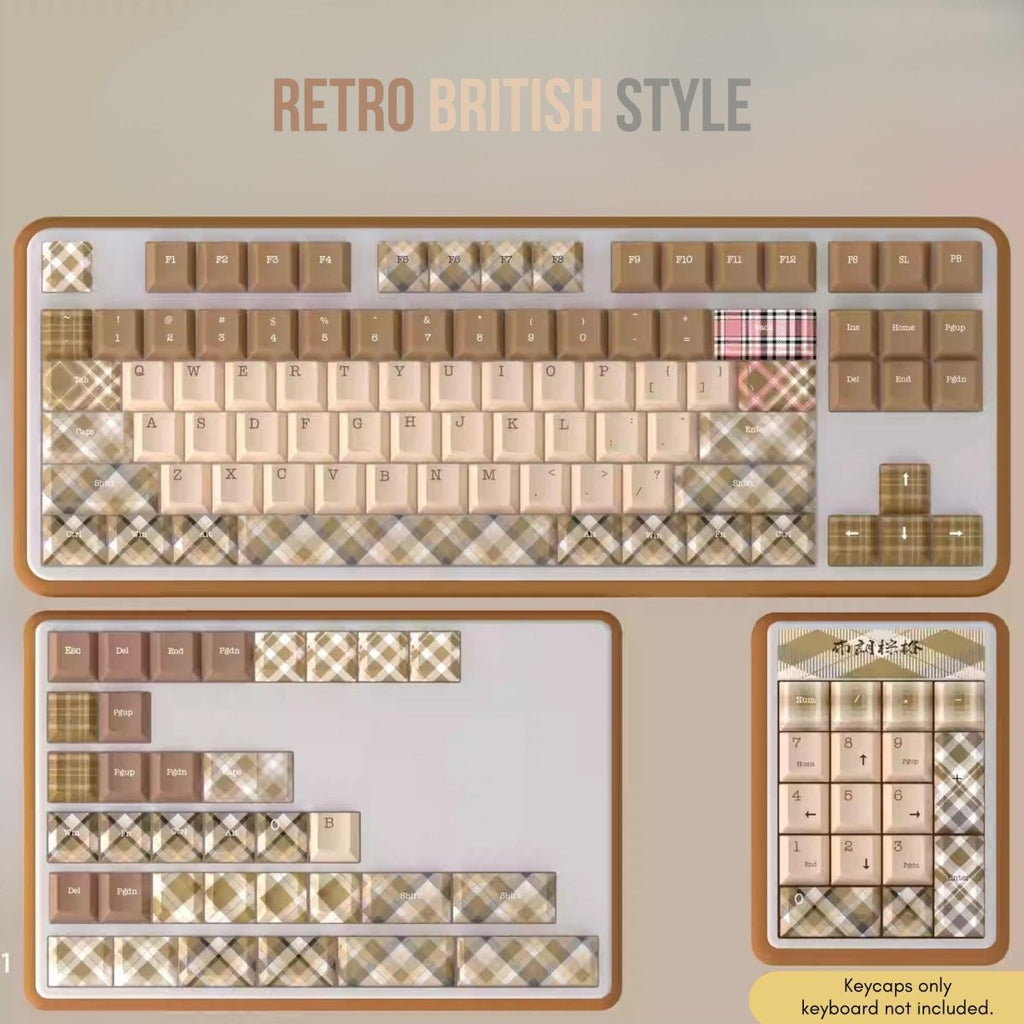 British Style Brown Retro Plaid Keycap Set