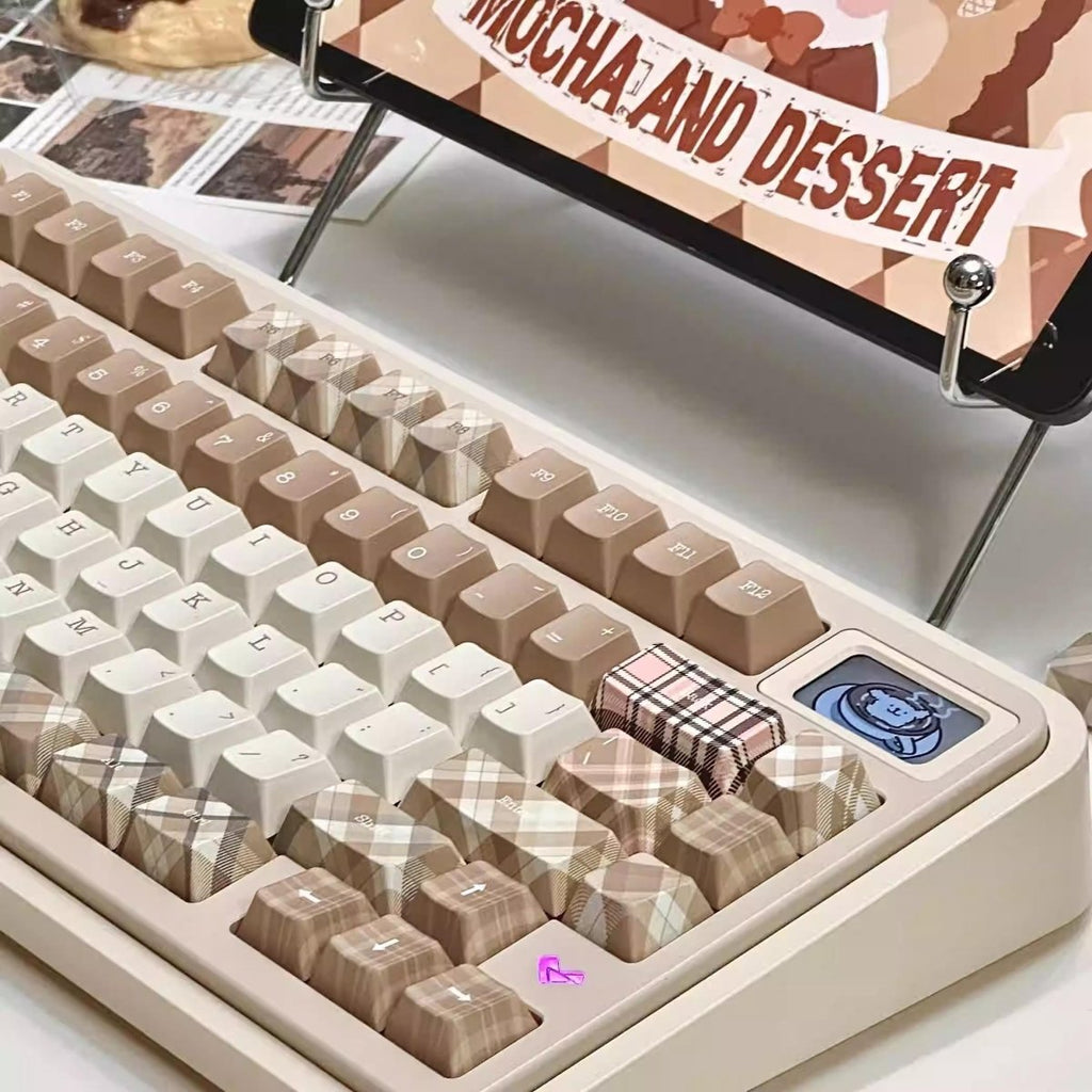 British Style Brown Retro Plaid Keycap Set