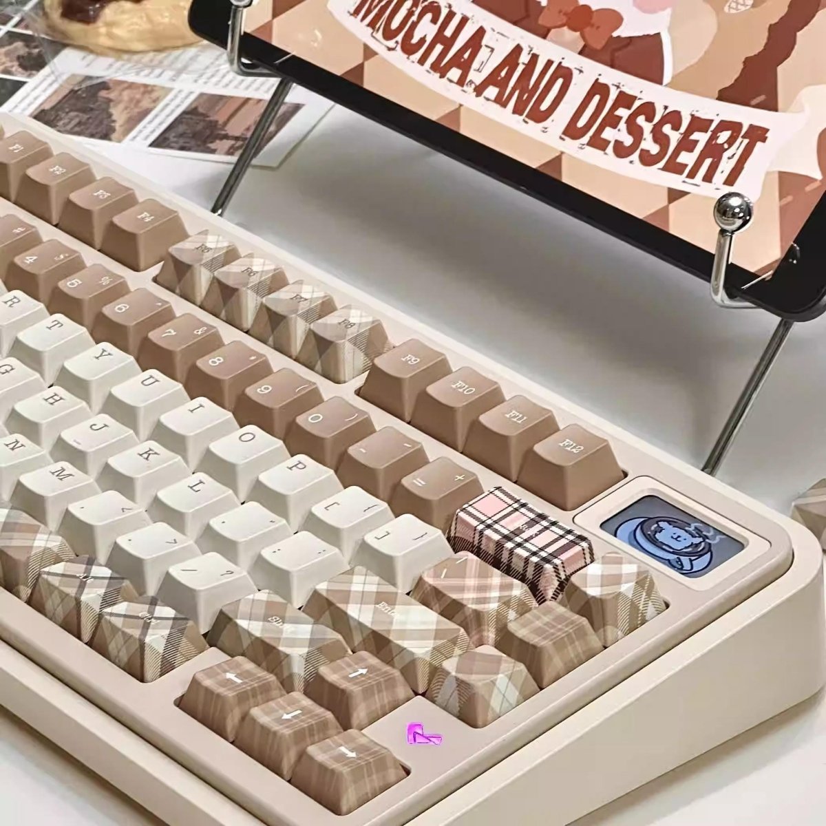 British Style Brown Retro Plaid Keycap Set