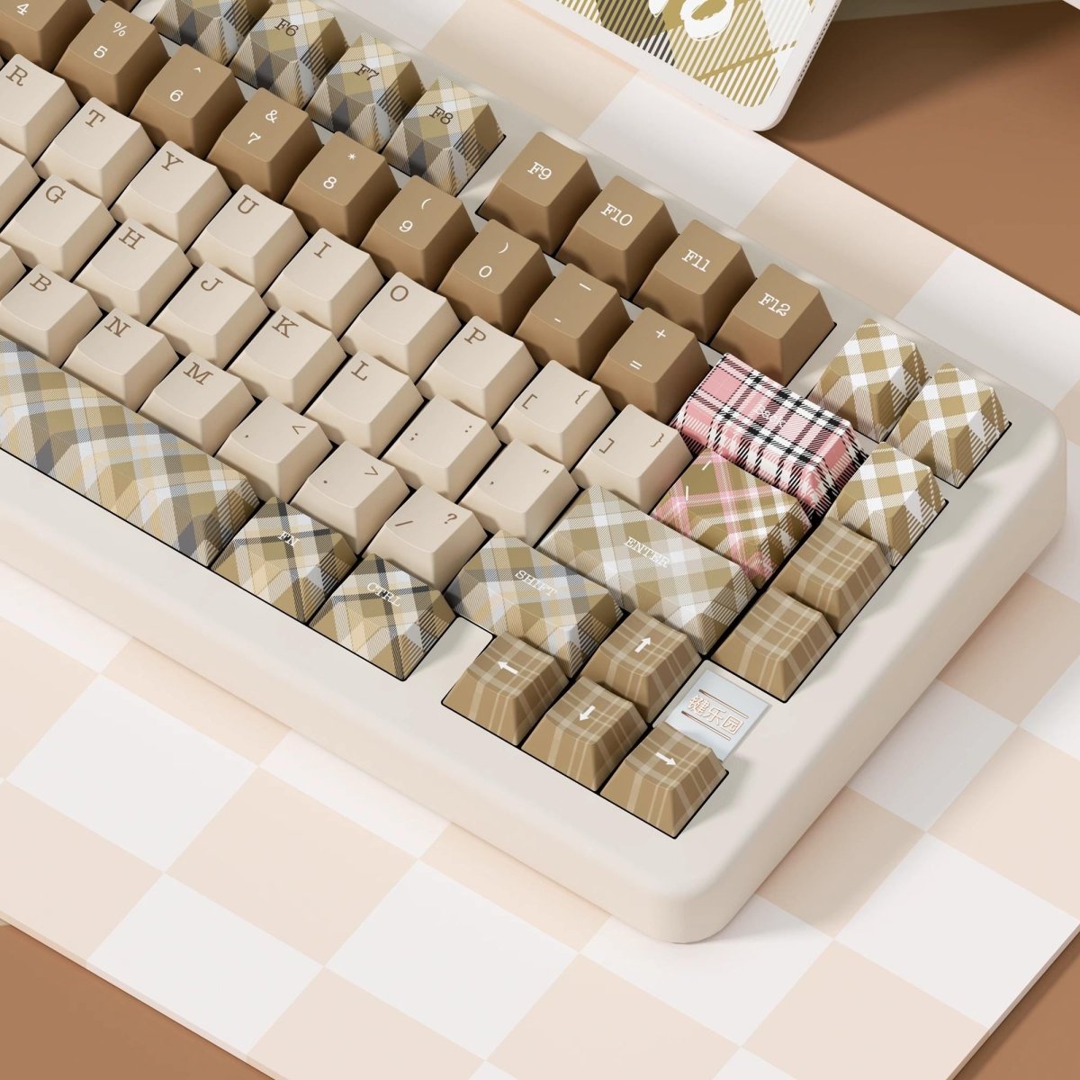 British Style Brown Retro Plaid Keycap Set