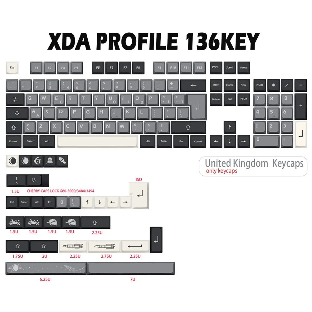 Cool Black Apollo Theme PBT XDA Keycap Set