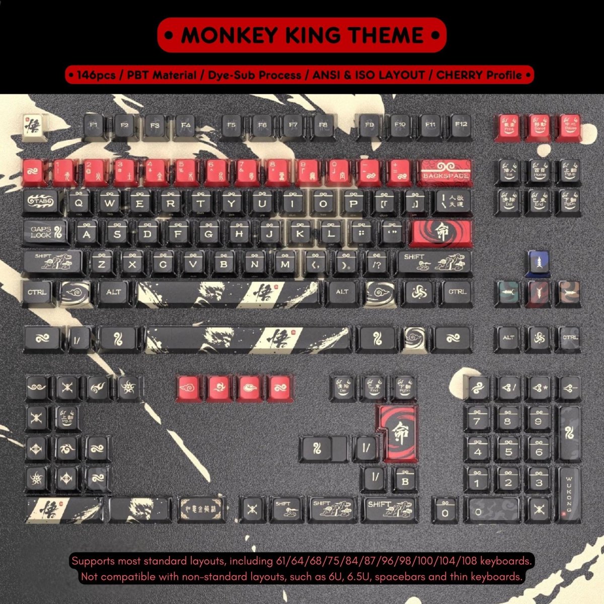 Cool Black Sun Wukong Theme Keycap Set