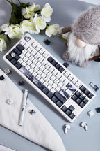 Cool Black White Lotus PBT OEM ISO Keycap Set