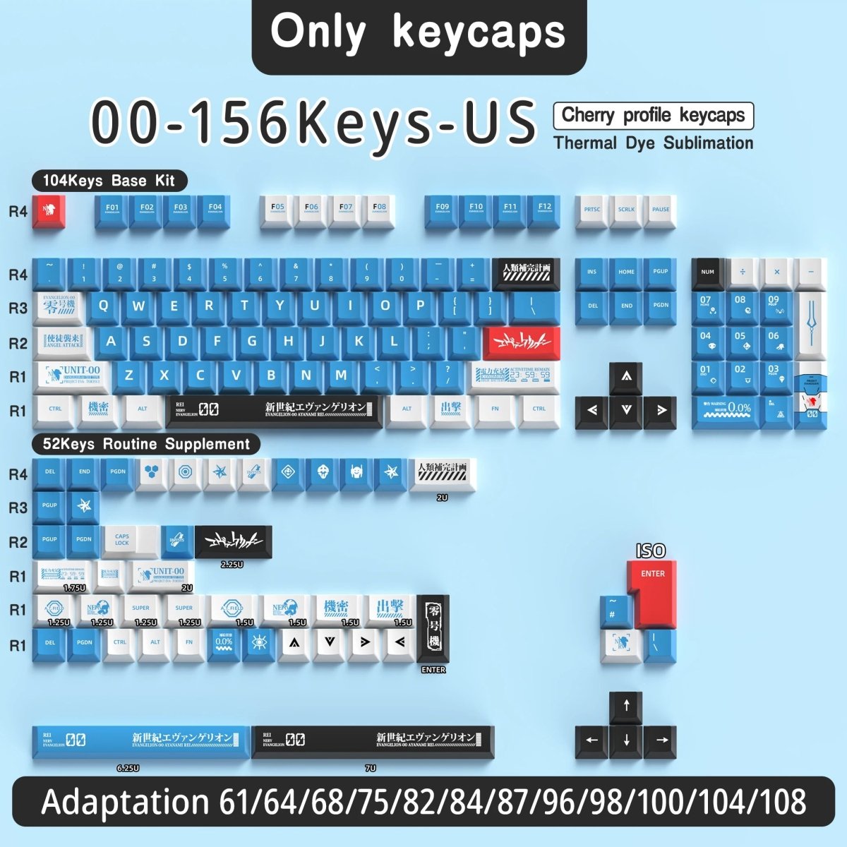 Cool Blue Eva Unit-00 Theme Keycap Set