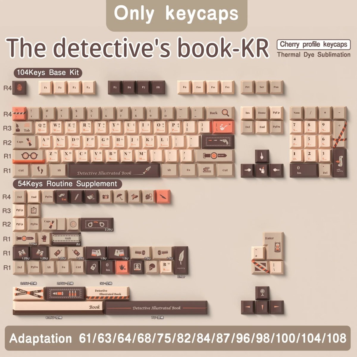 Cool Brown Detective Theme Artisan Keycap Set