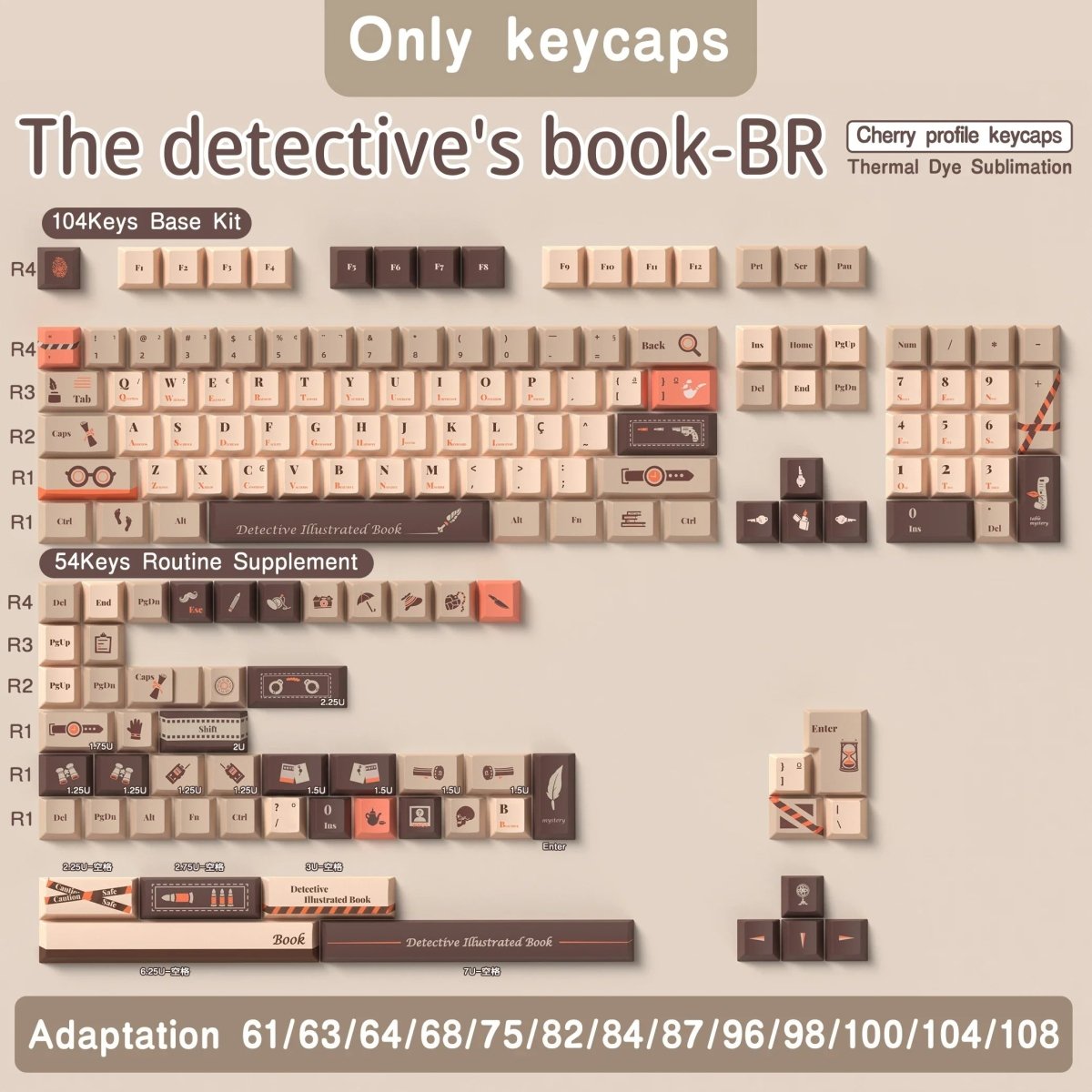 Cool Brown Detective Theme Artisan Keycap Set