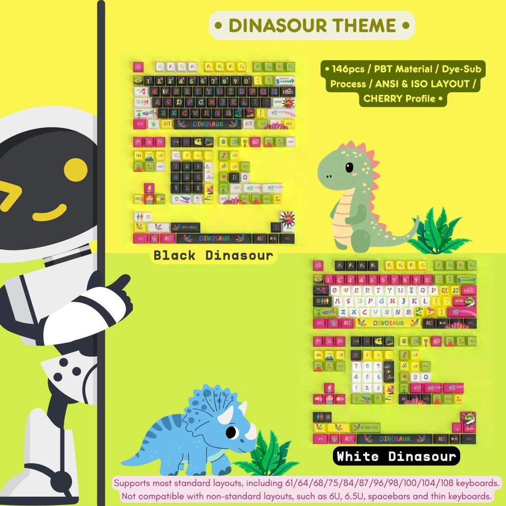 Cool Colorful Dinosaur Theme Keycap Set