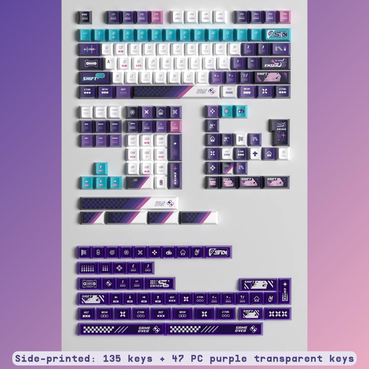 Cool Gaming Theme Purple Backlit Keycap Set