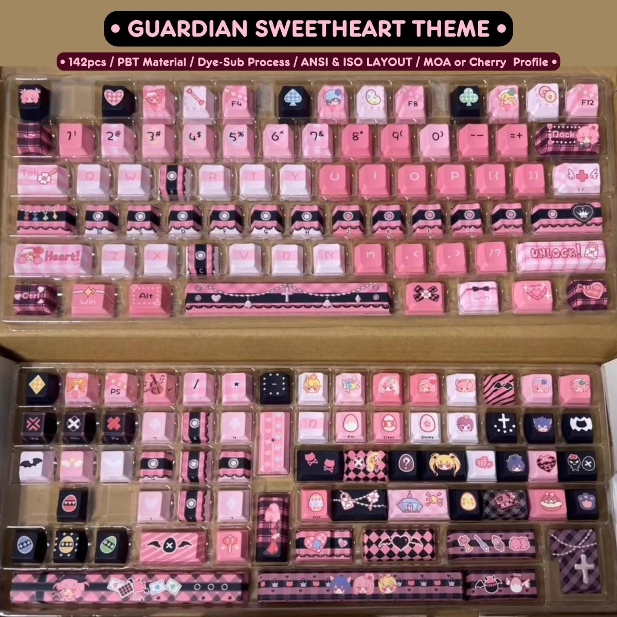 Cool Guardian Theme PBT MOA Pink Keycap Set