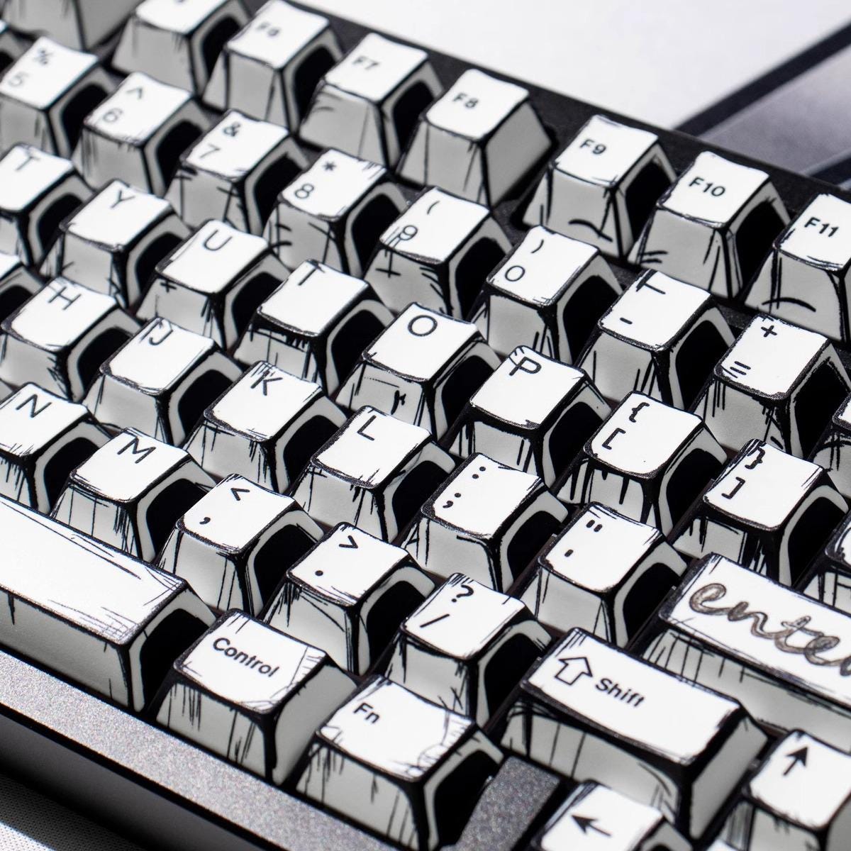 Cool Manga Theme Black & White Graffiti Keycap Set