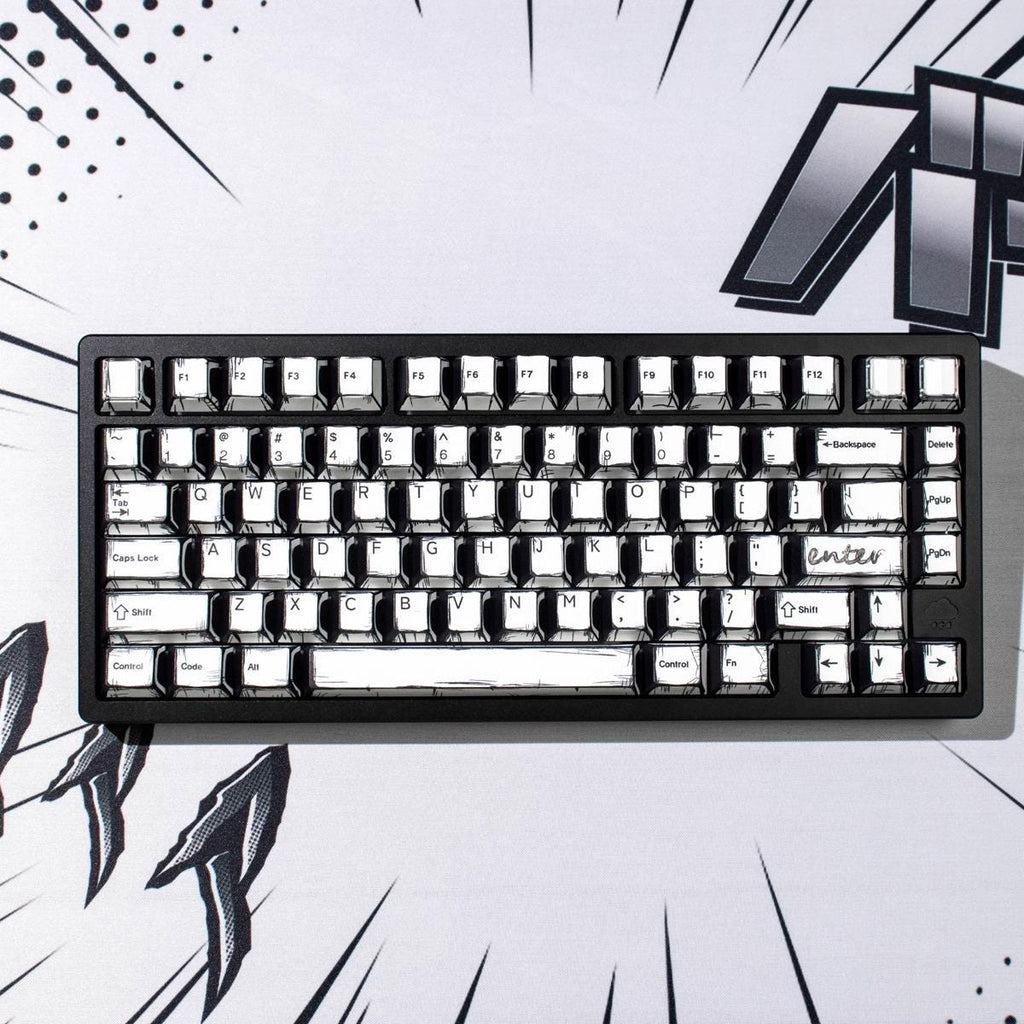 Cool Manga Theme Black & White Graffiti Keycap Set