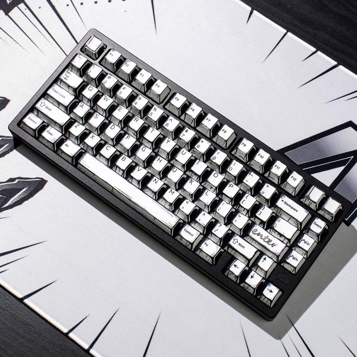 Cool Manga Theme Black & White Graffiti Keycap Set