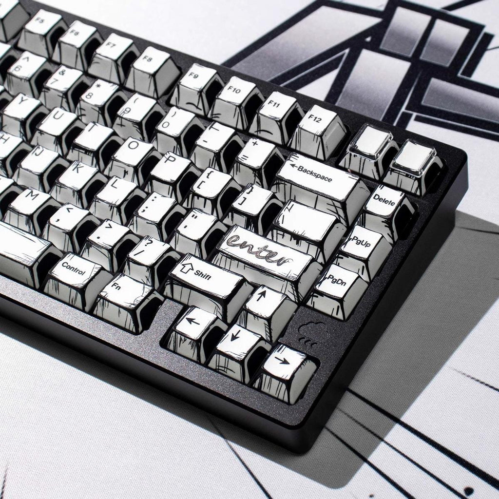 Cool Manga Theme Black & White Graffiti Keycap Set