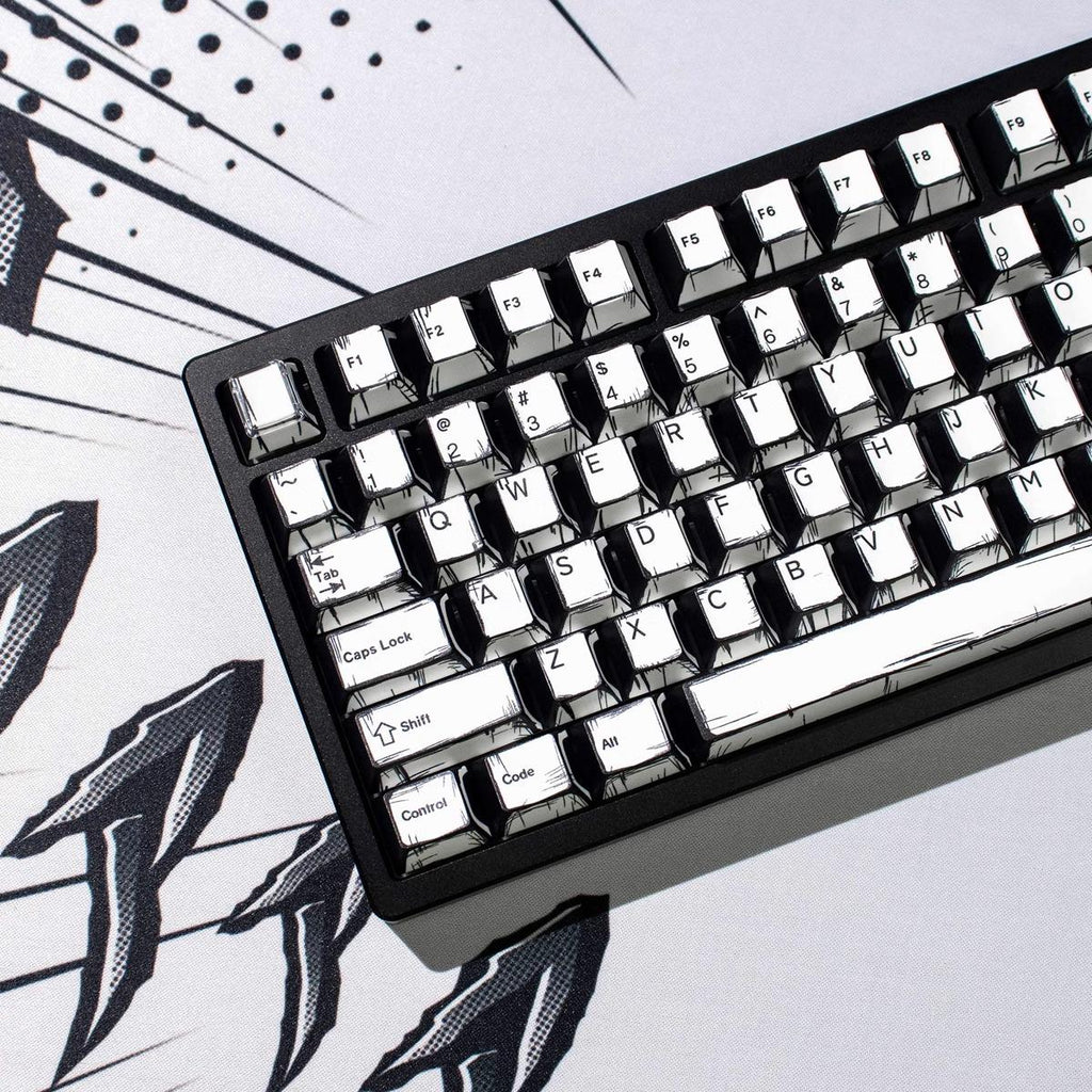 Cool Manga Theme Black & White Graffiti Keycap Set