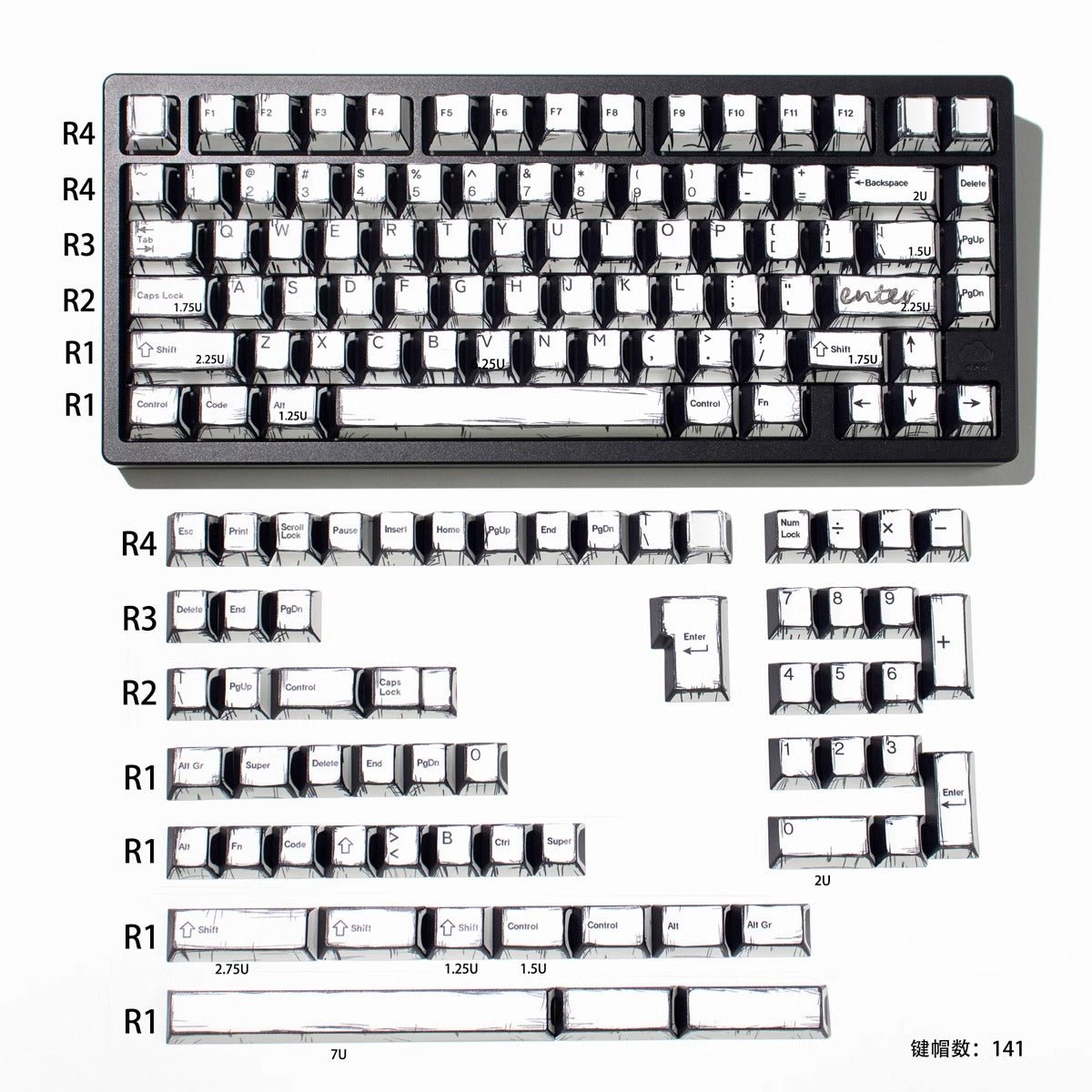Cool Manga Theme PBT OEM Graffiti Keycap Set