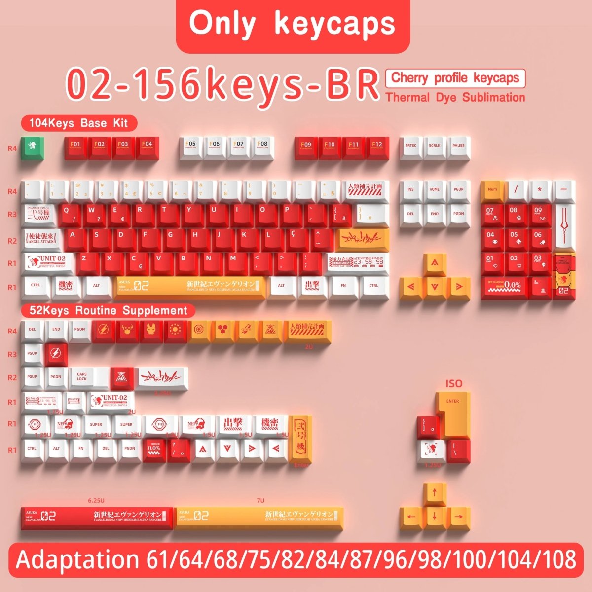 Cool Red Eva Unit-02 Theme Keycap Set