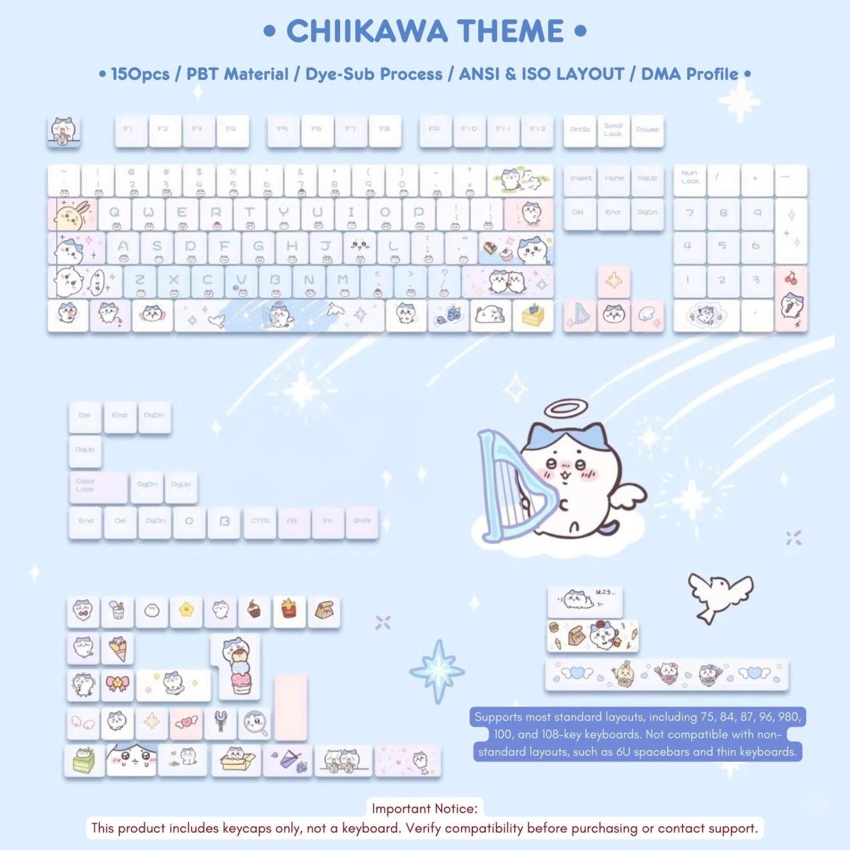 Cute Anime Chiikawa Theme Artisan Keycap Set