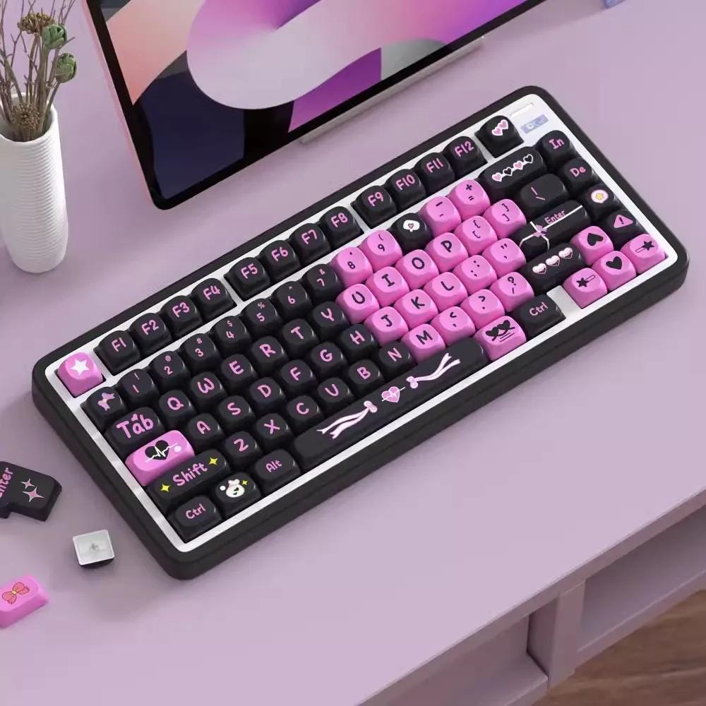 Cute Black & Pink Love Theme Artisan Keycap Set