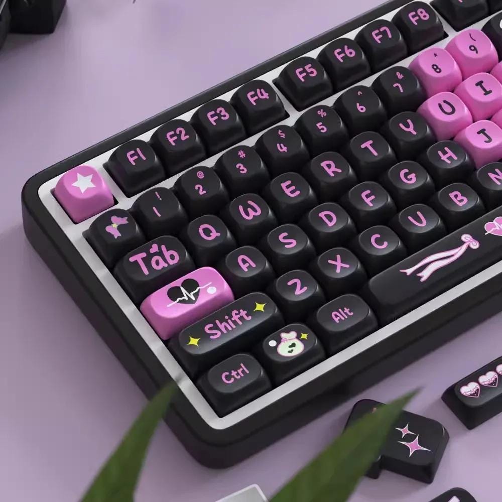 Cute Black & Pink Love Theme Artisan Keycap Set