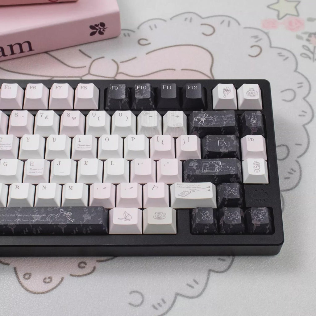 Cute Black Veil Pink Cheeks Keycap Set