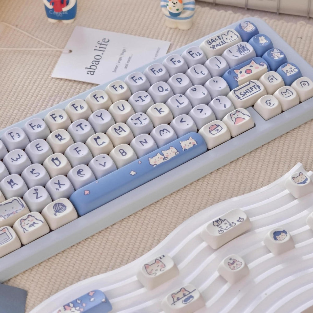 Cute Blue Cat Meow Theme Artisan Keycap Set