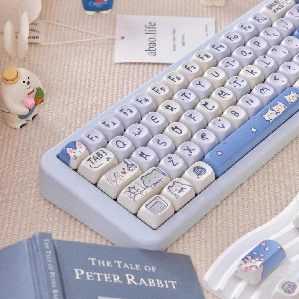 Cute Blue Cat Meow Theme Artisan Keycap Set
