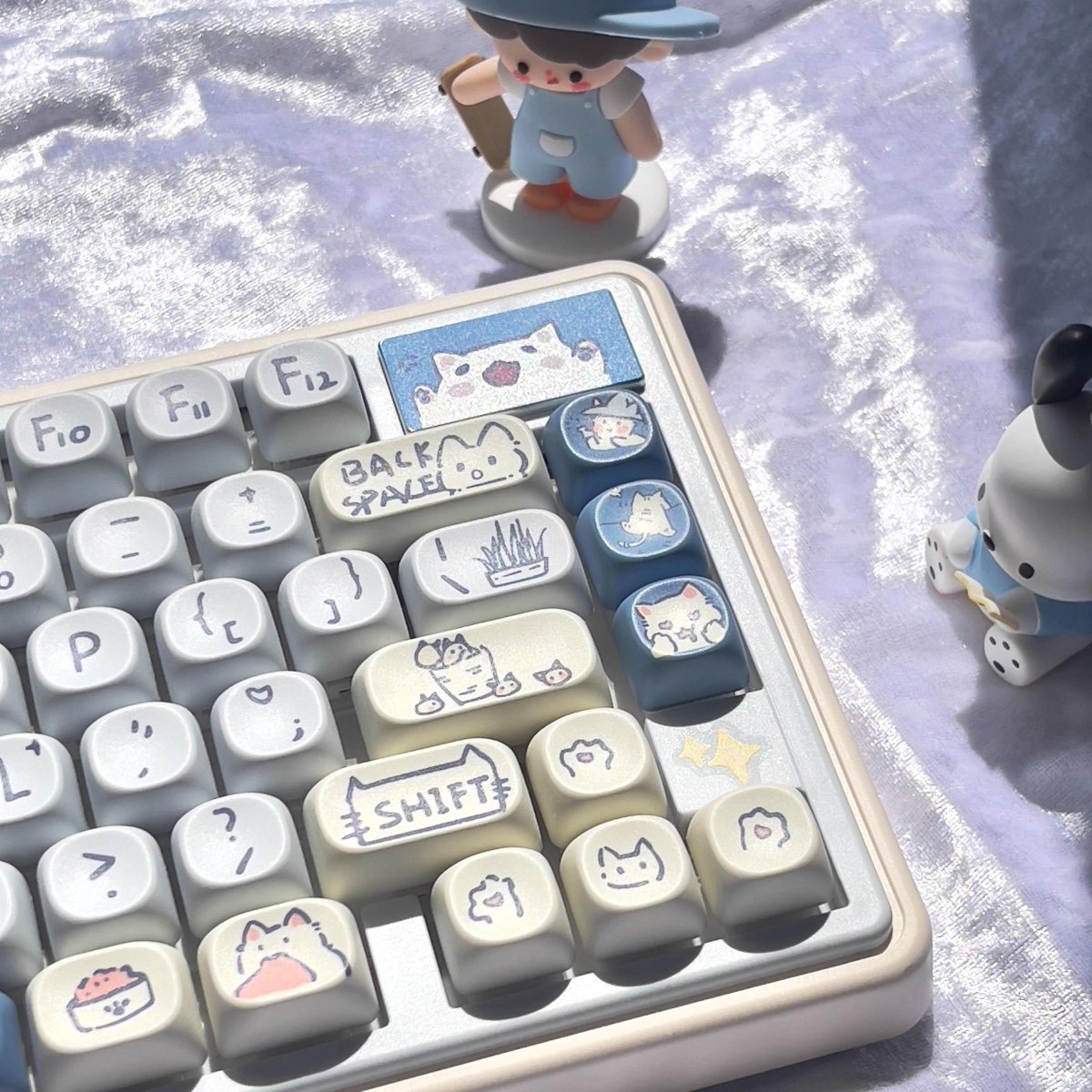 Cute Blue Cat Meow Theme Artisan Keycap Set