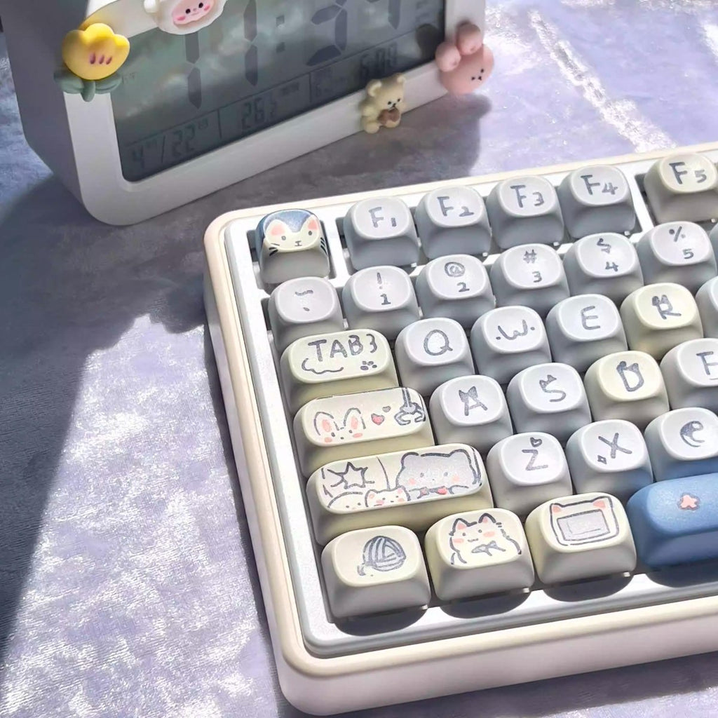 Cute Blue Cat Meow Theme Artisan Keycap Set