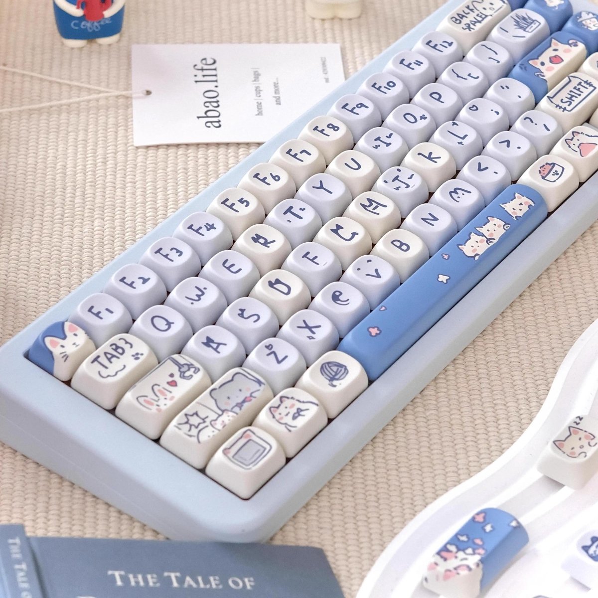 Cute Blue Cat Meow Theme Artisan Keycap Set