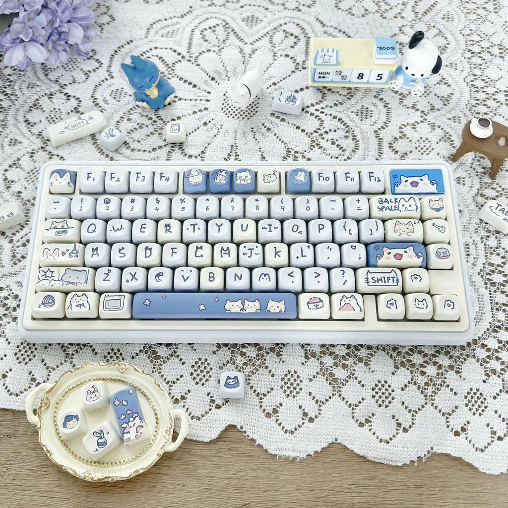 Cute Blue Cat Meow Theme Artisan Keycap Set