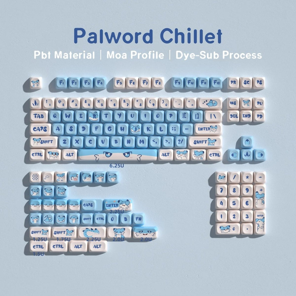 Cute Blue Chillet Palword Theme Artisan Keycap Set