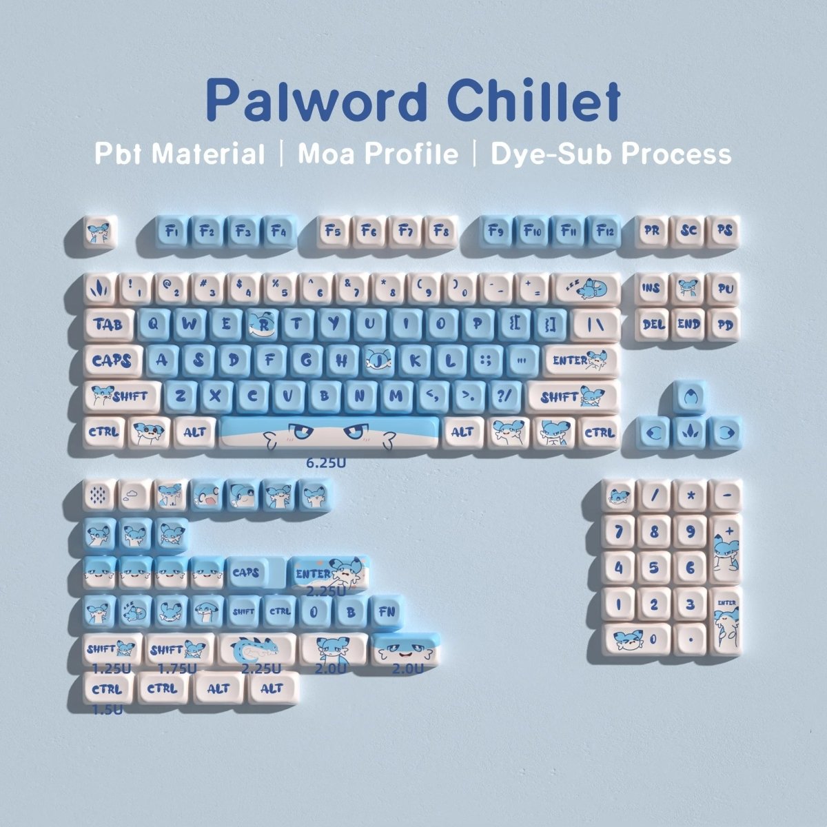 Cute Blue Chillet Palword Theme Artisan Keycap Set