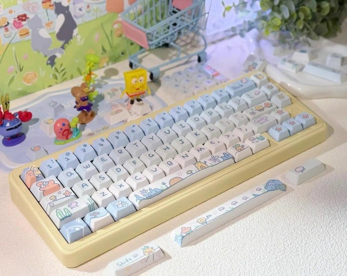 Cute Blue Gradient Spongebob Theme Artisan Keycap Set