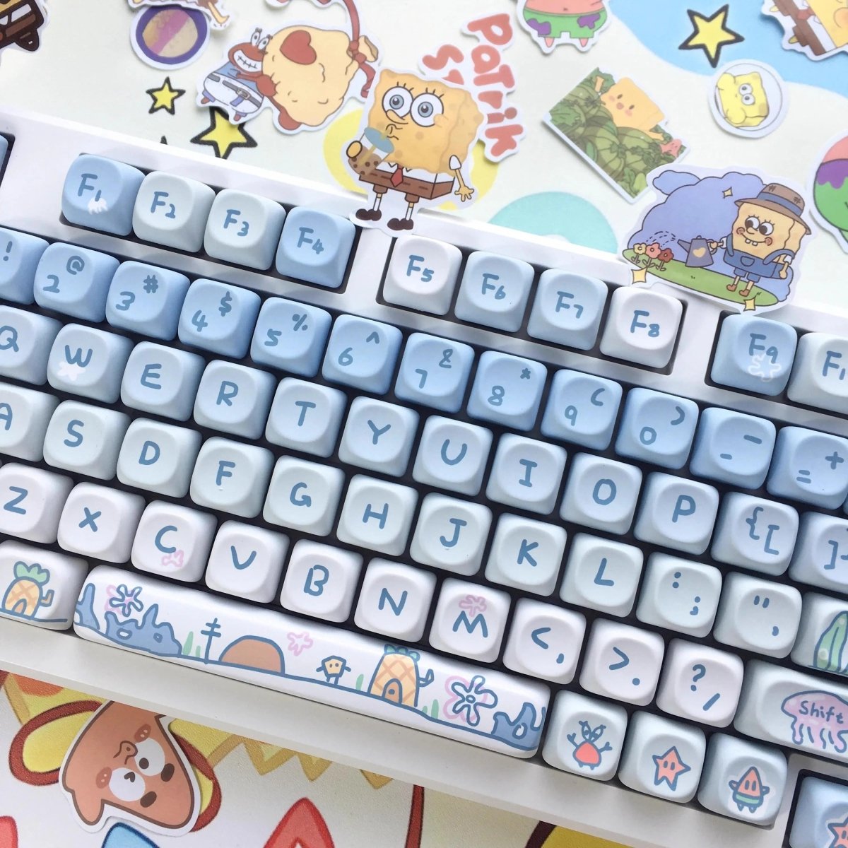 Cute Blue Gradient Spongebob Theme Artisan Keycap Set