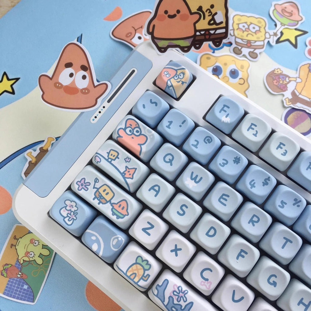 Cute Blue Gradient Spongebob Theme Artisan Keycap Set