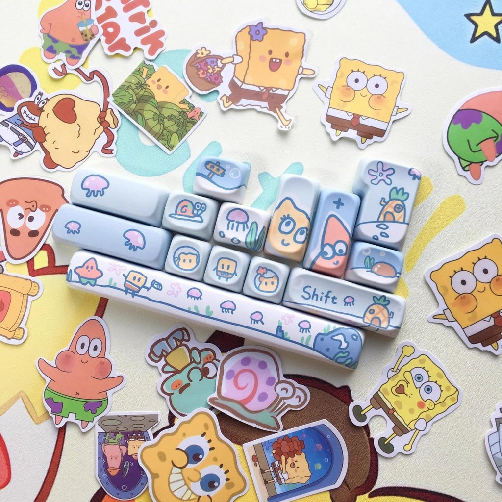 Cute Blue Gradient Spongebob Theme Artisan Keycap Set