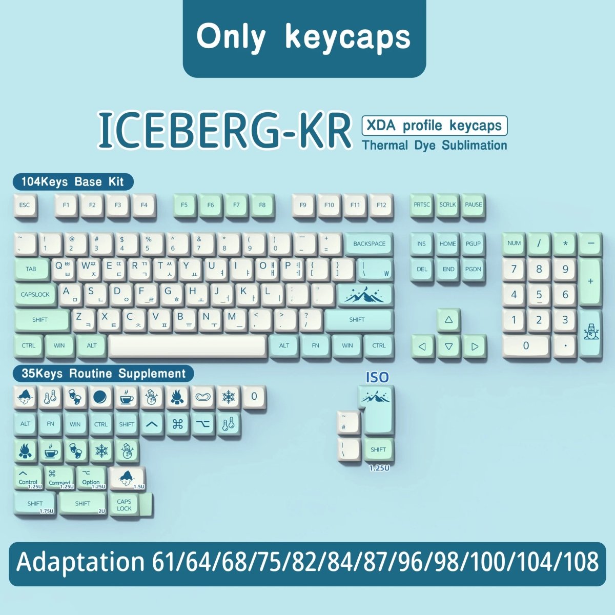 Cute Blue Iceberg Theme PBT XDA Keycap Set | Multi-Language Layouts