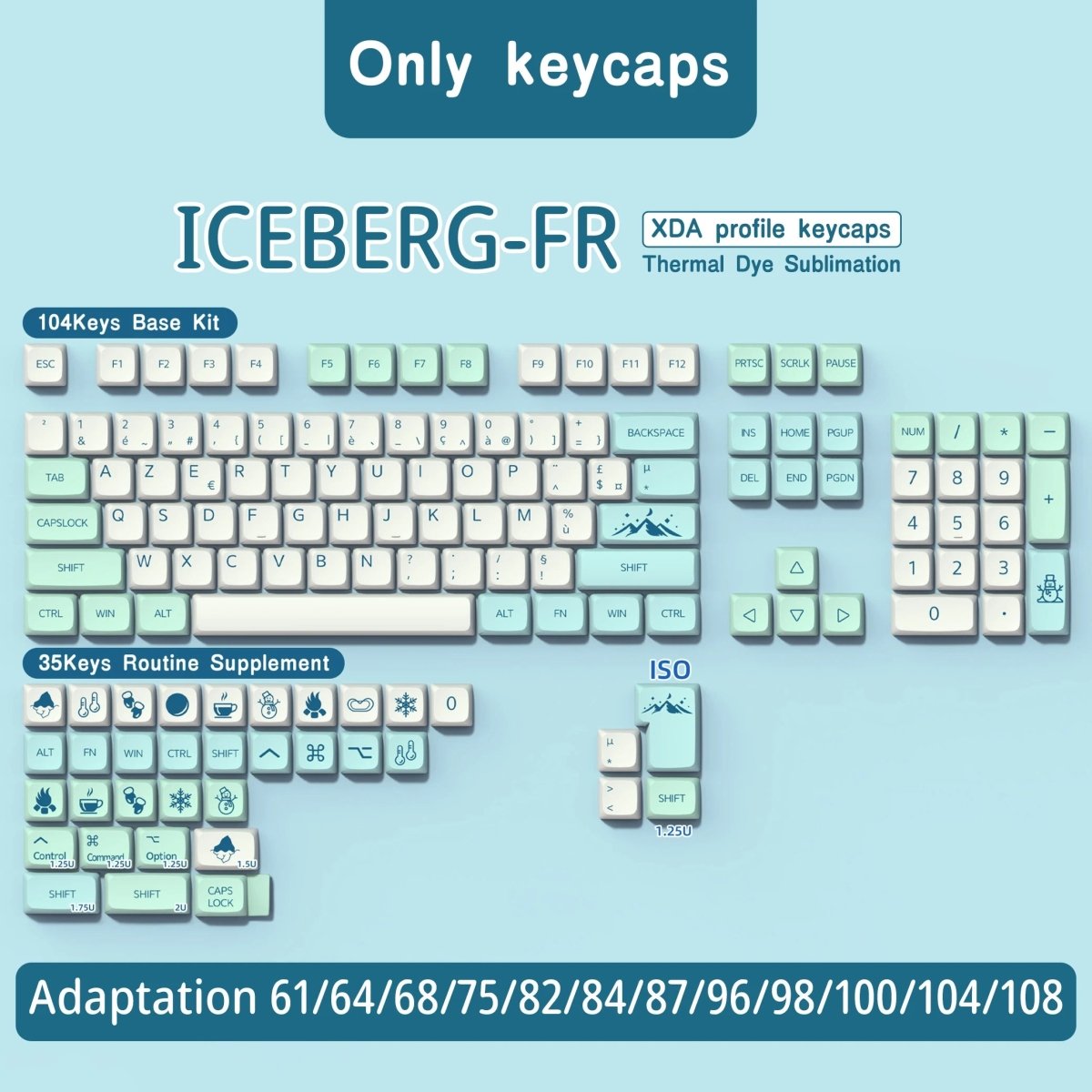 Cute Blue Iceberg Theme PBT XDA Keycap Set | Multi-Language Layouts