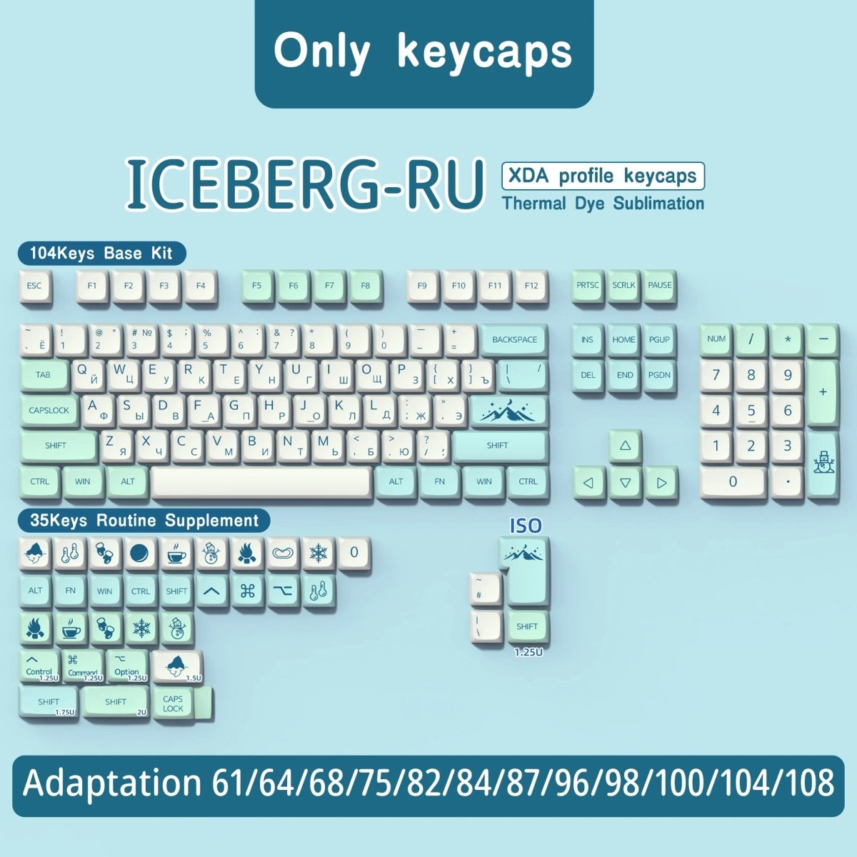 Cute Blue Iceberg Theme PBT XDA Keycap Set | Multi-Language Layouts