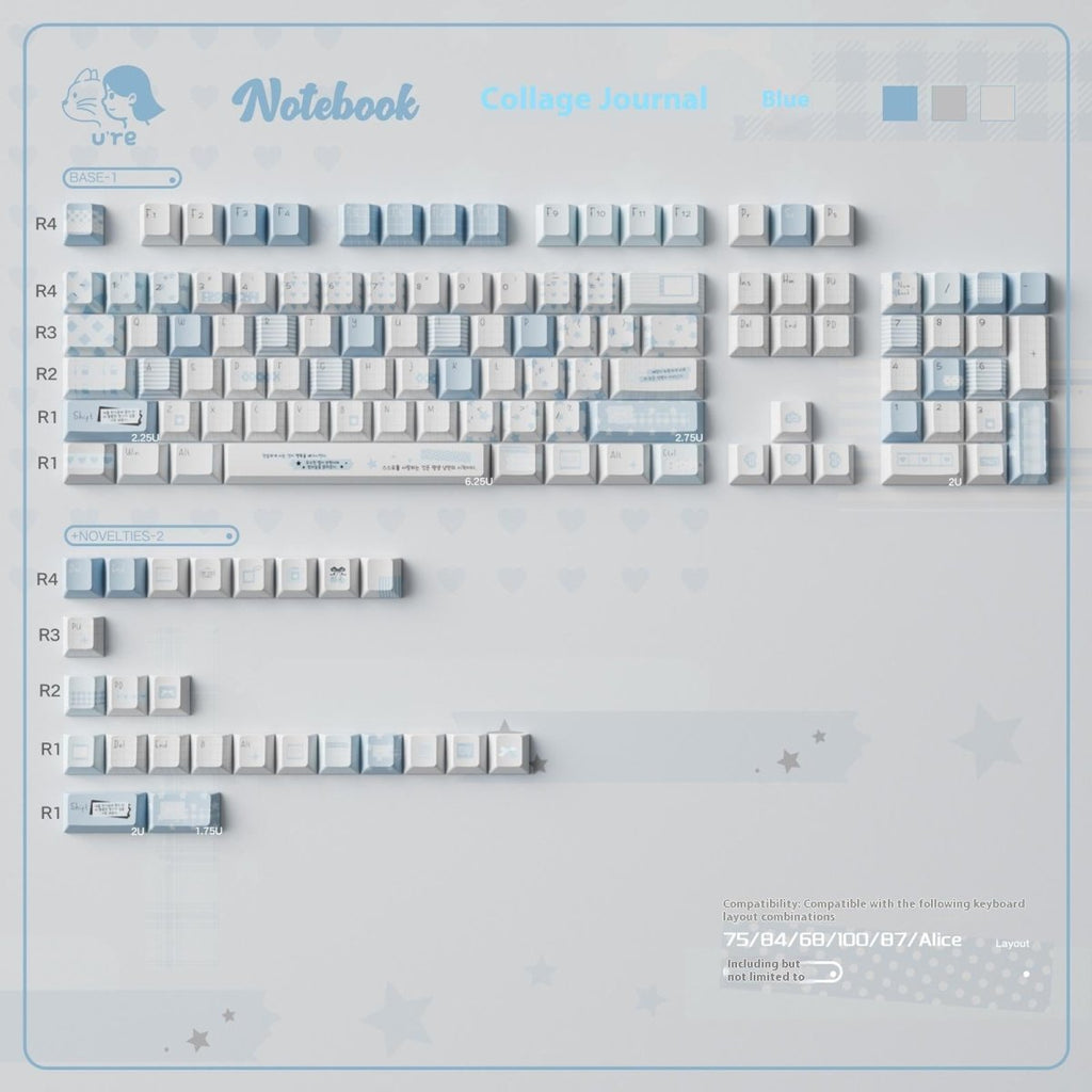 Cute Blue Notebook Theme Artisan Keycap Set